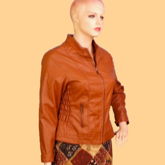 LUCY DIAMONDS size 3X russet-brown faux-leather zip-front jacket PU outer - Picture 4 of 16